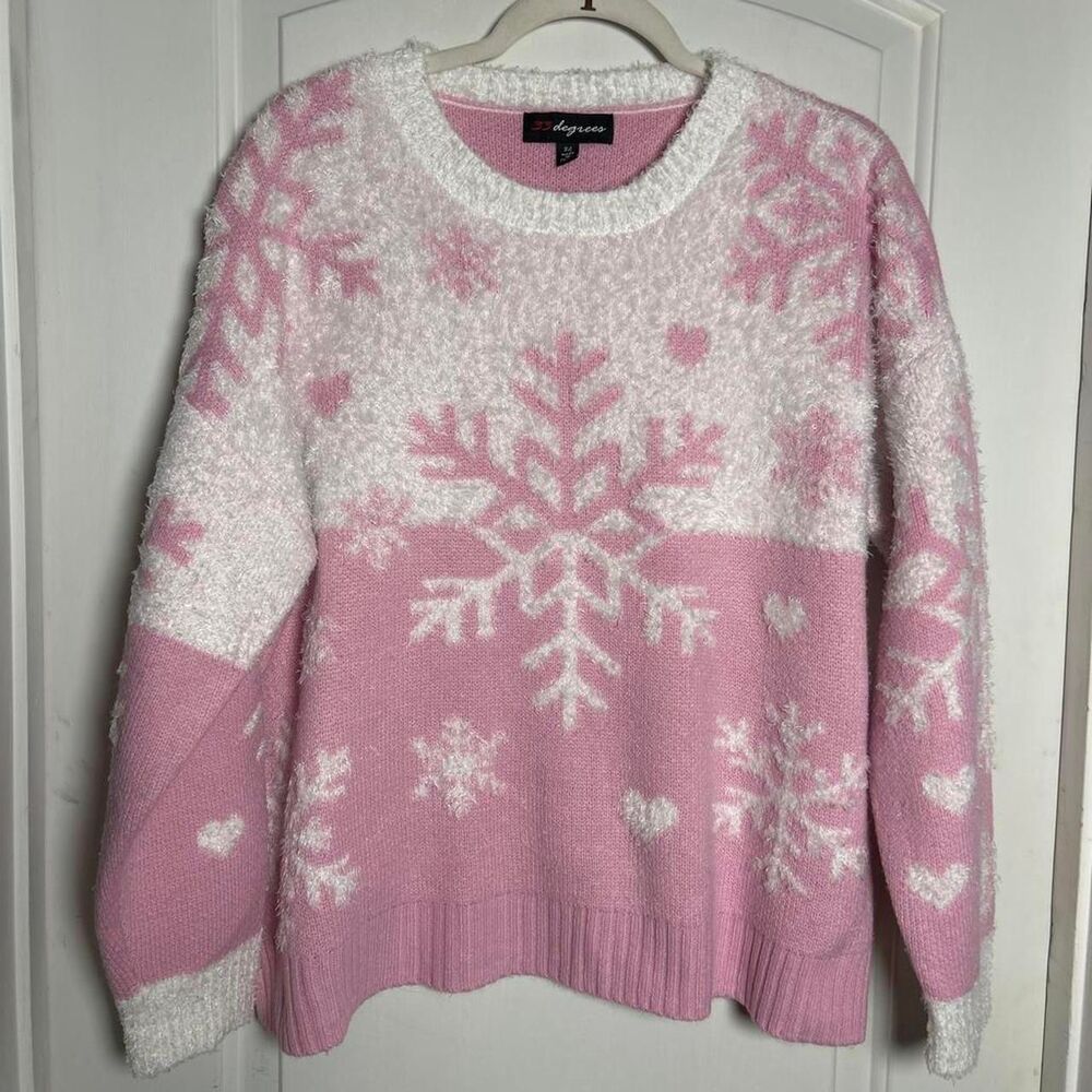 Women's Pink and White textured snowflake Sweater